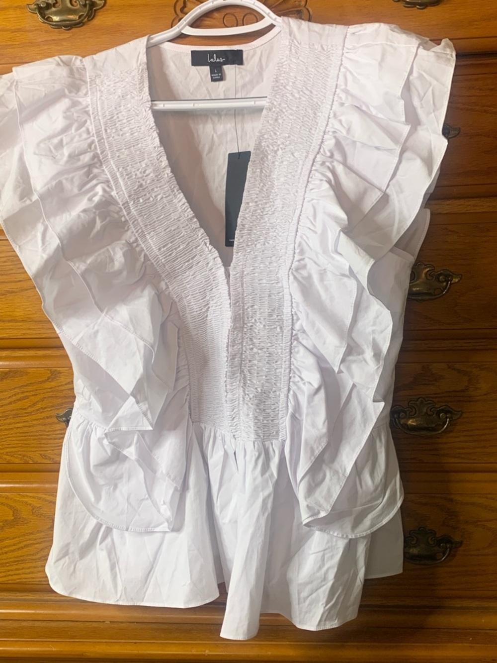 Lulu's White Ruffled V-Neck Blouse - Picture 5 of 13